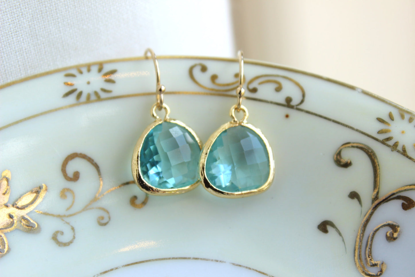 Aquamarine Blue Earrings Gold Plated - Aquamarine Bridesmaid Earrings - Wedding Earrings - Aqua Bridal Earrings - Blue Topaz Bridal Jewelry