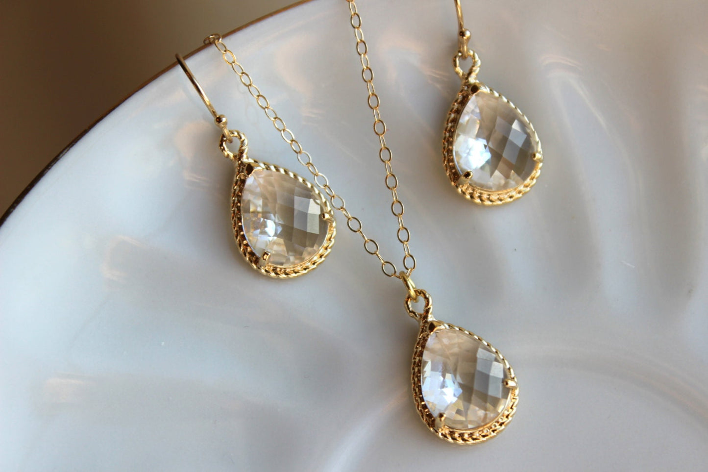 Clear Crystal Necklace and Earring Set Crystal Jewelry Set - Personalized Card Thank you for being my bridesmaid Crystal Bridesmaid Jewelry