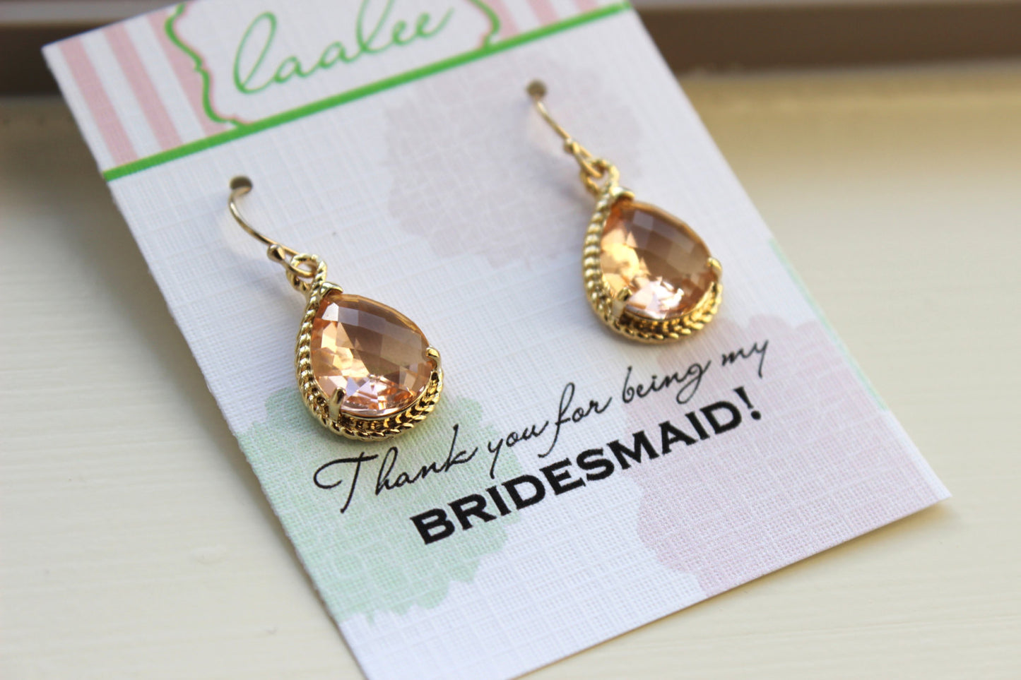 Gold Blush Earrings Champagne Peach Pink Wedding Jewelry Pink Blush Bridesmaid Earrings Gift Peach Bridal Jewelry Personalized Gift Under 25
