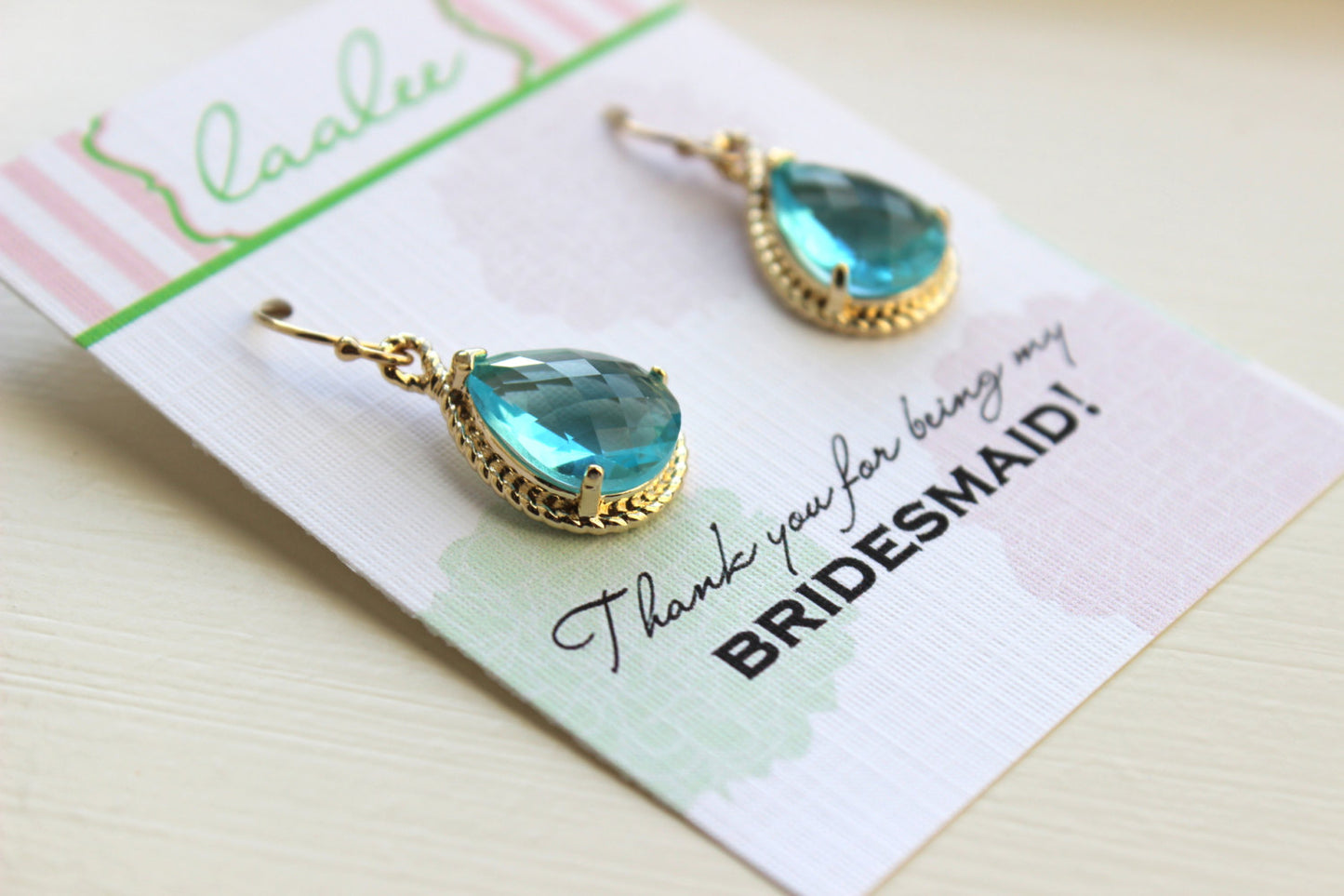 Aquamarine Earrings Gold Wedding Jewelry - Blue Topaz Bridesmaid Earrings Bridesmaid Gift Blue Bridal Jewelry Personalized Thank You Note