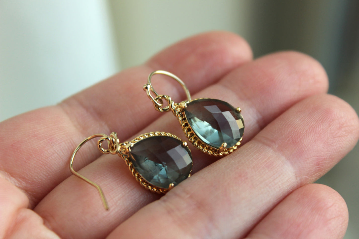 Charcoal Gray Earrings Gold Wedding Jewelry - Grey Bridesmaid Earrings Bridesmaid Gift Charcoal Bridal Jewelry Personalized Thank You Note