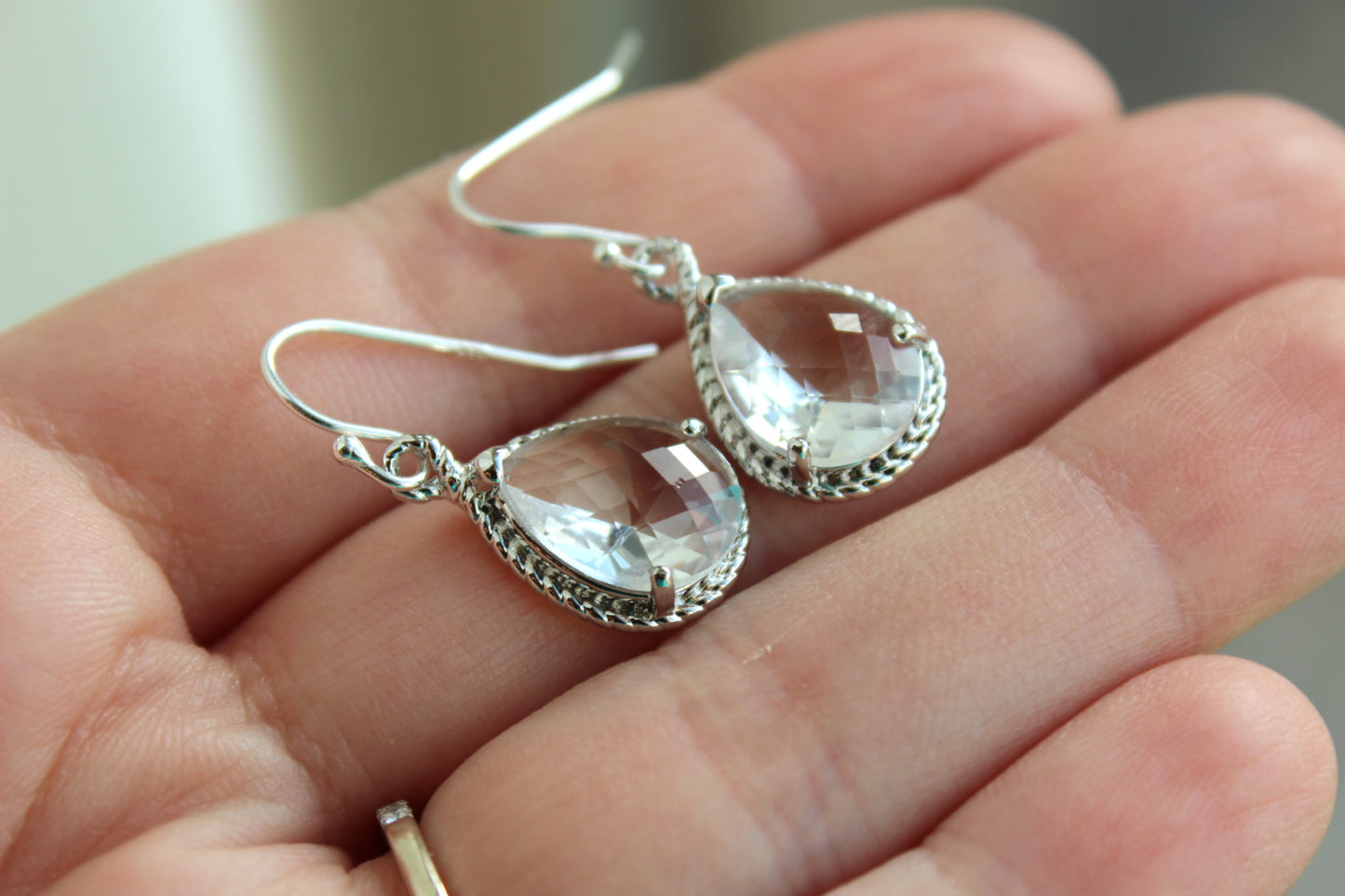 Crystal Earrings Silver Crystal Wedding Jewelry Crystal Clear Bridesmaid Earrings Bridesmaid Gift Bridal Jewelry Personalized Thank You Note