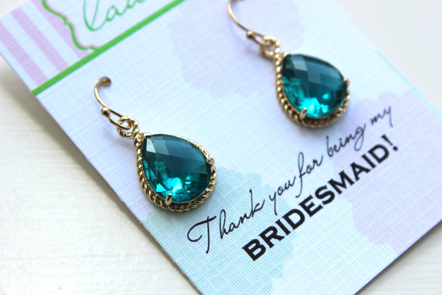 Topaz Earrings Gold Wedding Jewelry - Sea Blue Bridesmaid Earrings Bridesmaid Gift Blue Bridal Jewelry Personalized Note - Something Blue