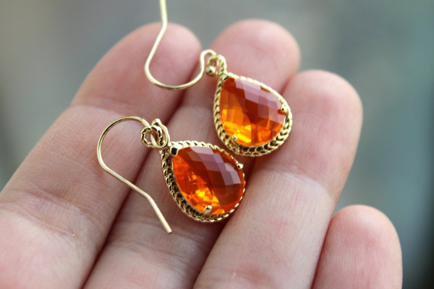 Gold Burnt Orange Earrings Tangerine Wedding Jewelry Bridesmaid Earrings Bridesmaid Gift Bridal Jewelry Personalized Note Tangerine Jewelry