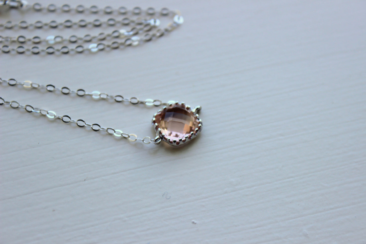 Dainty Silver Peach Necklace - Bridesmaid Gift Under 25 - Pink Wedding Jewelry - Champagne Blush Bridesmaid Necklace Silver Blush Jewelry
