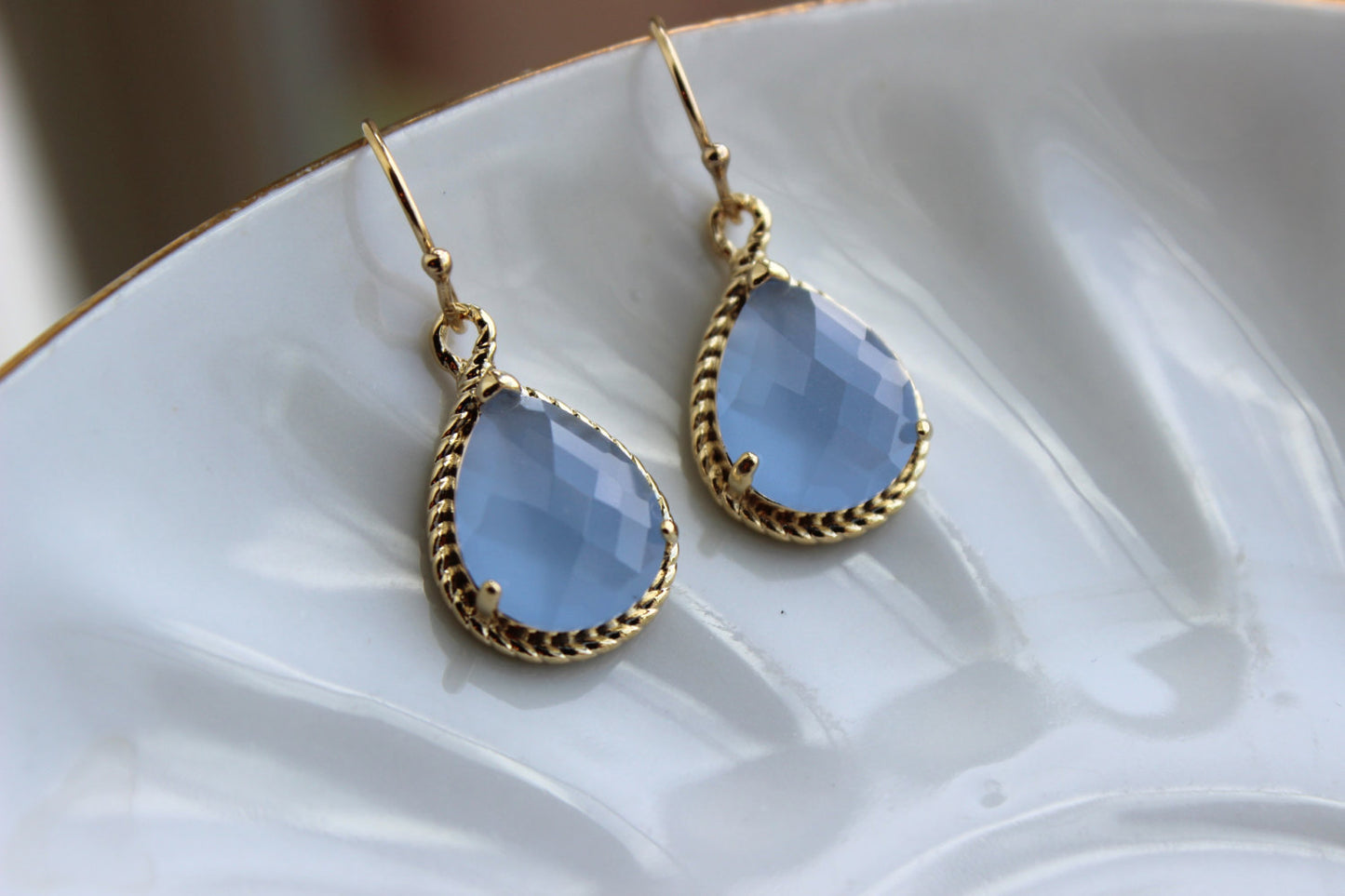 Gold Periwinkle Earrings Wedding Jewelry - Blue Bridesmaid Earrings Bridesmaid Gift - Periwinkle Bridesmaid Personalized Jewelry Under 25