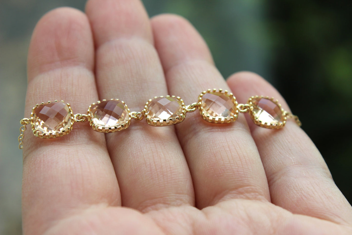 Gold Peach Blush Necklace - Bridesmaid Gift Pink Wedding Jewelry - Champagne Blush Bridesmaid Necklace Gold Pink Blush Jewelry Gift under 35