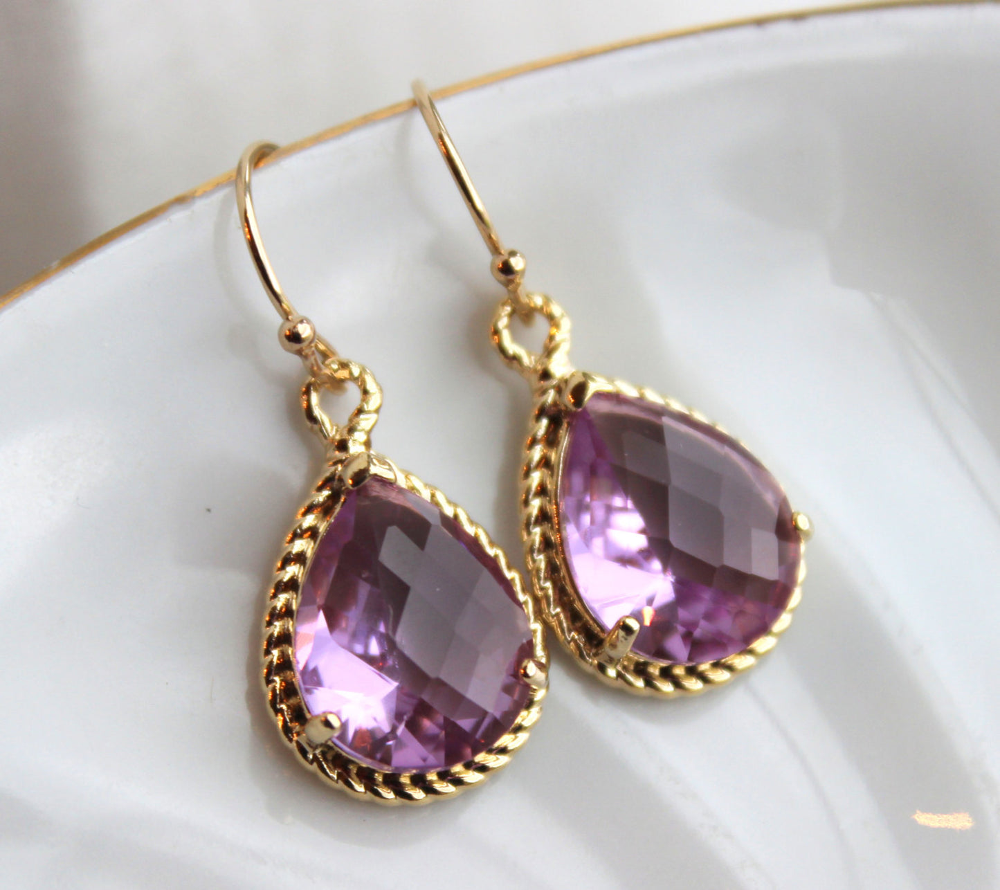 Gold Lavender Earrings Wedding Jewelry Purple Bridesmaid Earrings Bridesmaid Gift Lavender Lilac Wedding Jewelry Personalized Gift Under 25