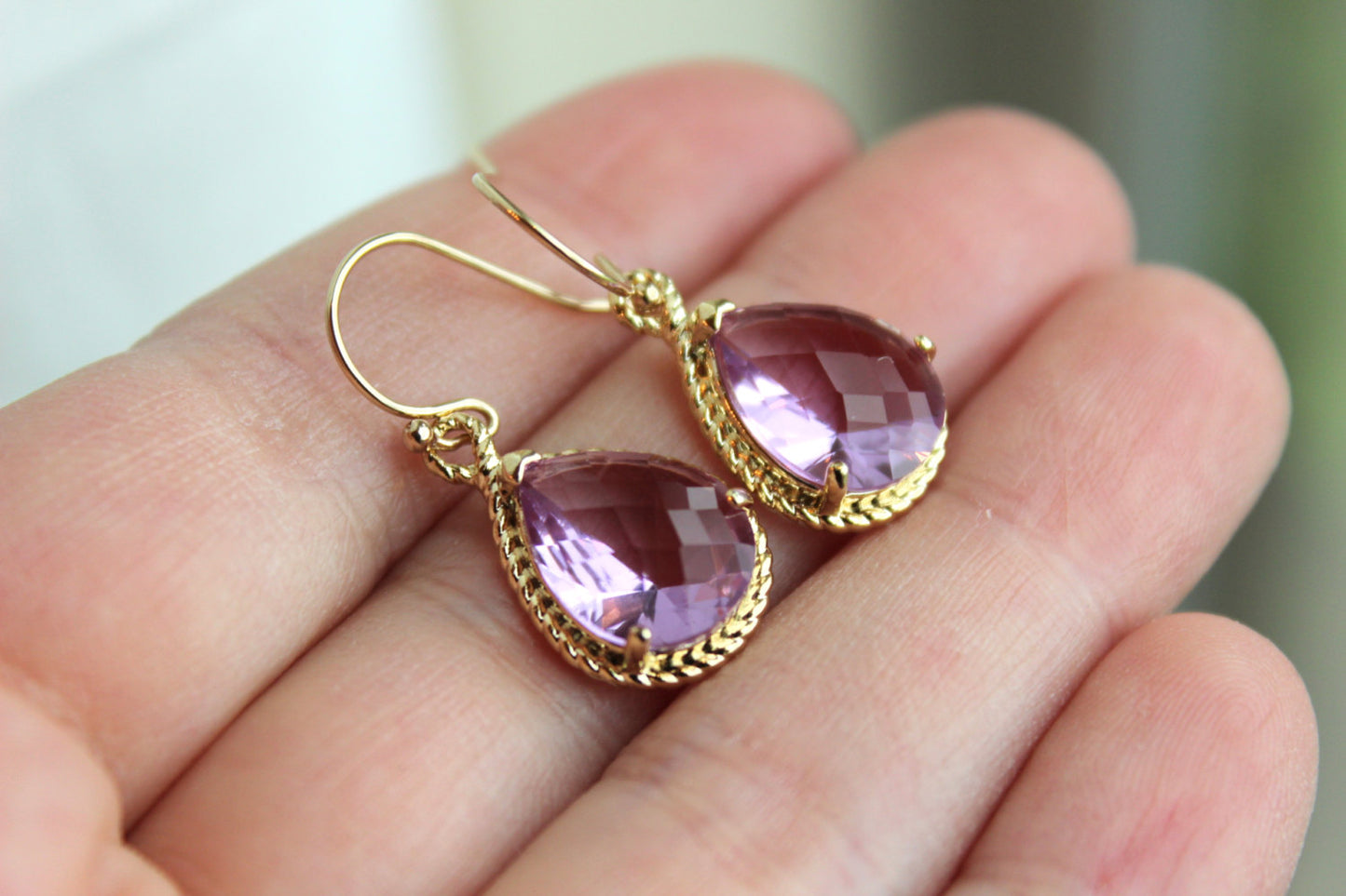 Gold Lavender Earrings Wedding Jewelry Purple Bridesmaid Earrings Bridesmaid Gift Lavender Lilac Wedding Jewelry Personalized Gift Under 25