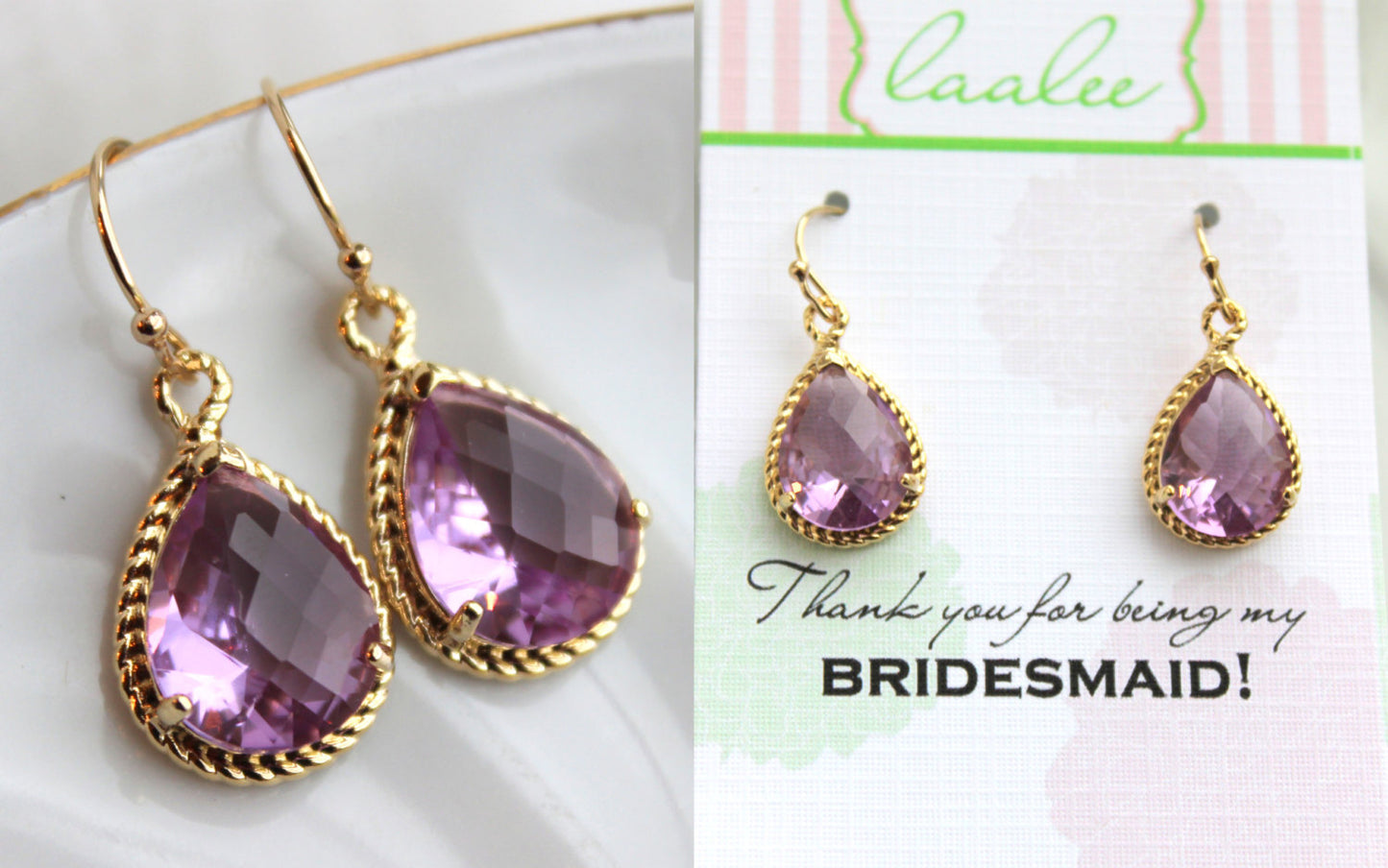 Gold Lavender Earrings Wedding Jewelry Purple Bridesmaid Earrings Bridesmaid Gift Lavender Lilac Wedding Jewelry Personalized Gift Under 25