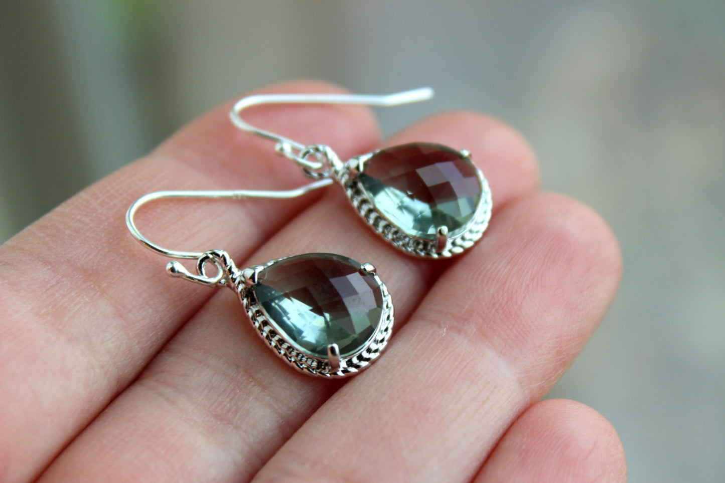 Silver Charcoal Gray Earrings Wedding Jewelry - Grey Bridesmaid Earrings Bridesmaid Gift Charcoal Bridal Jewelry Personalized Thank You Note