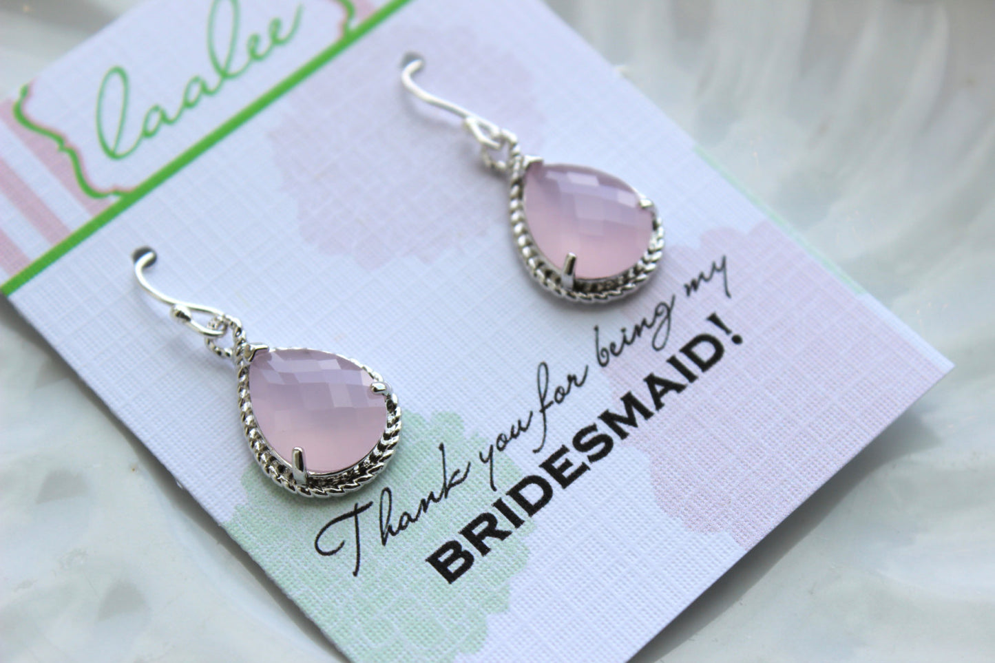 Silver Pink Opal Earrings Wedding Jewelry - Blush Pink Bridesmaid Earrings Bridesmaid Gift Pink Bridal Jewelry Personalized Thank You Note