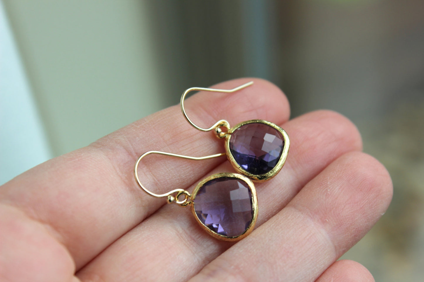 Gold Tanzanite Earrings Purple Wedding Jewelry Tanzanite Bridesmaid Earrings Gift Violet Purple Bridal Jewelry Personalized Gift Under 25