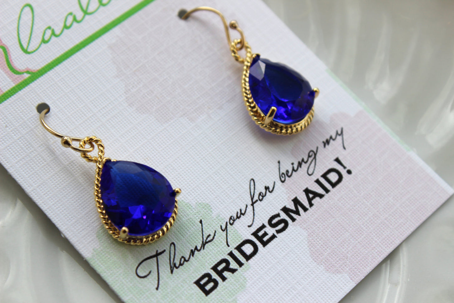 Gold Cobalt Earrings Electric Blue Wedding Jewelry Bridesmaid Earrings Bridesmaid Gift Bridal Jewelry Personalized Note Cobalt Blue Jewelry