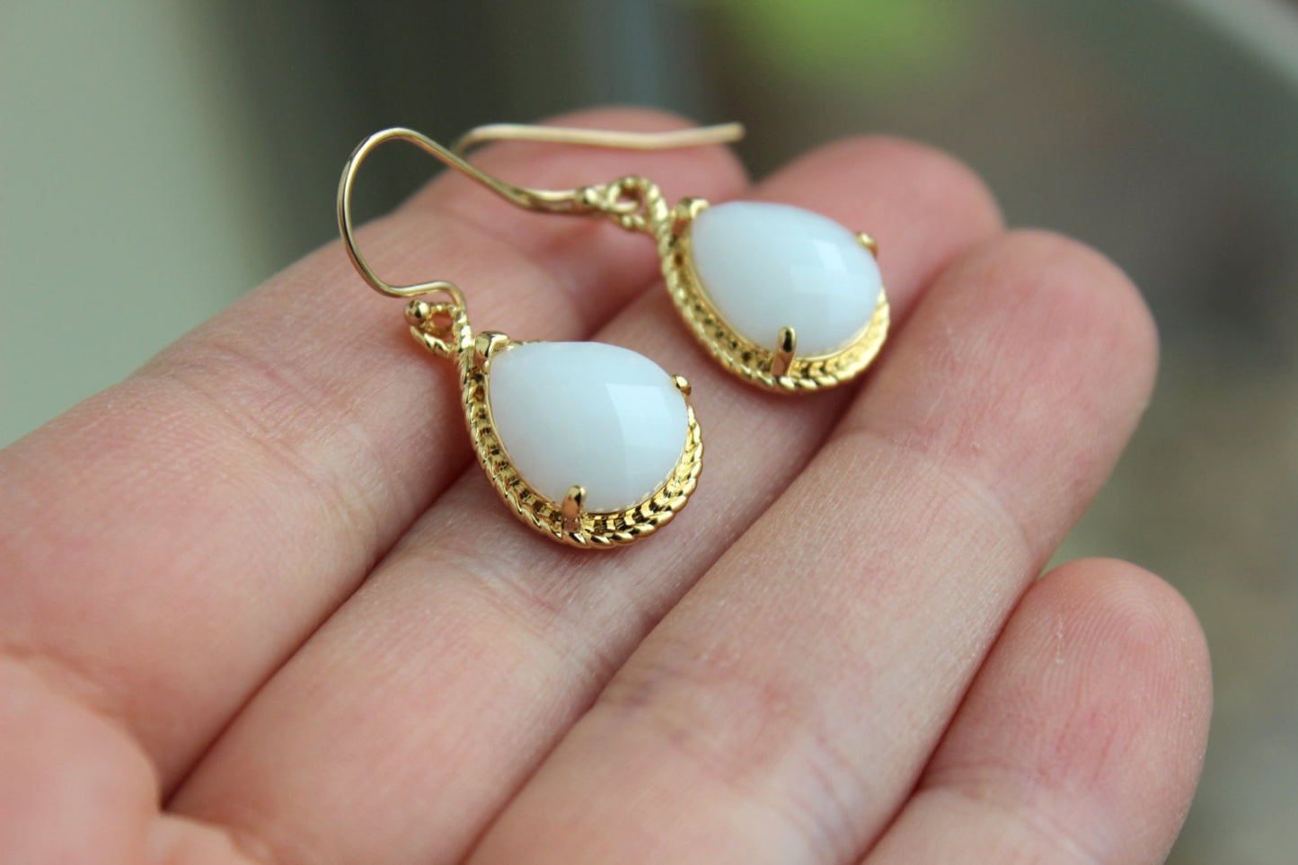 Gold White Opal Earrings Cream Jewelry - Bridesmaid Earrings White Opal Wedding Jewelry Winter White Bridesmaid Jewelry