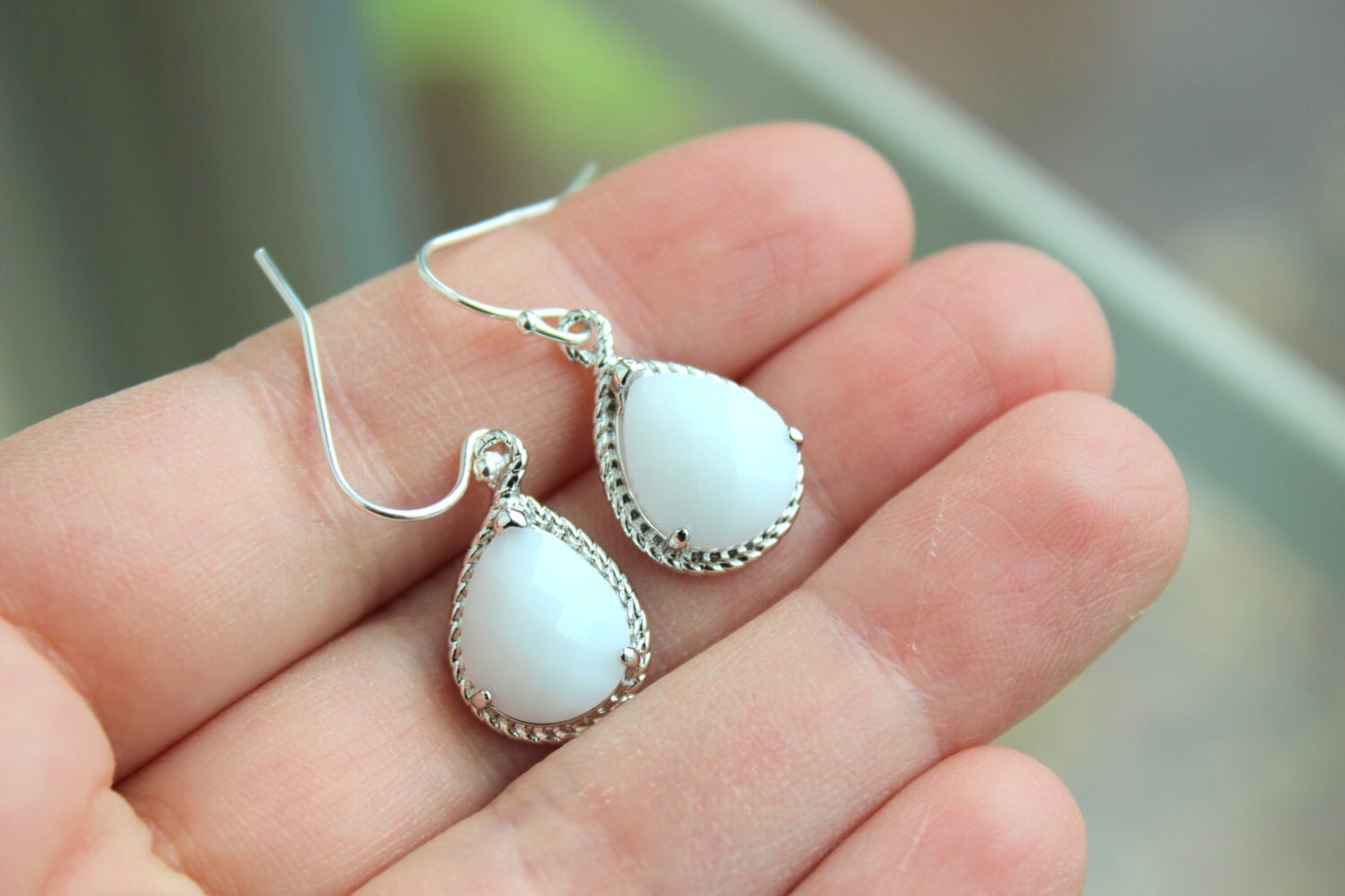 Silver White Opal Earrings Cream Jewelry - Bridesmaid Earrings White Opal Wedding Jewelry Winter White Silver Bridesmaid Jewelry