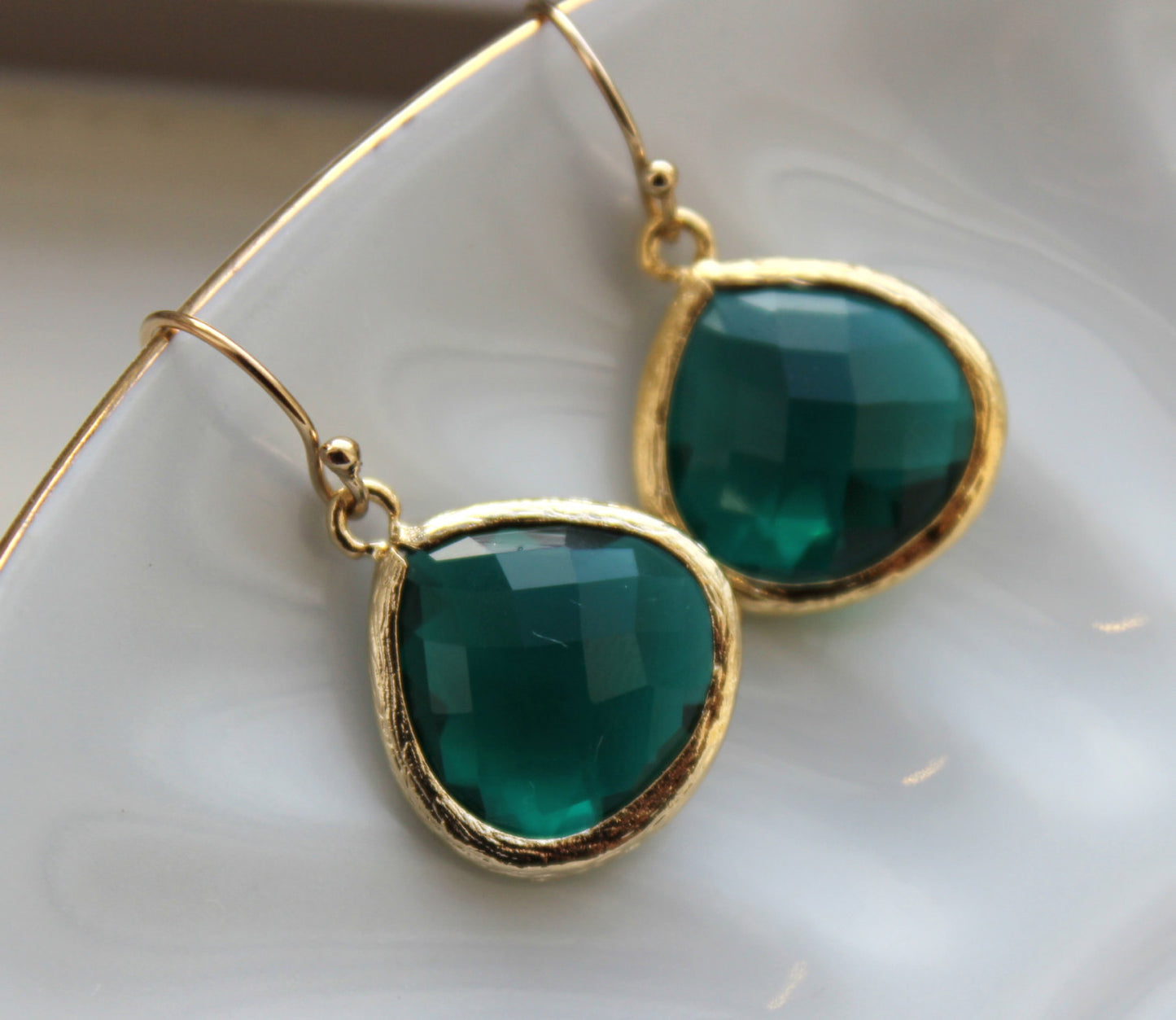 Gold Large Emerald Green Earrings Jade Wedding Jewelry Green Bridesmaid Earrings Gift Emerald Dark Hunter Green Personalized Gift Under 25