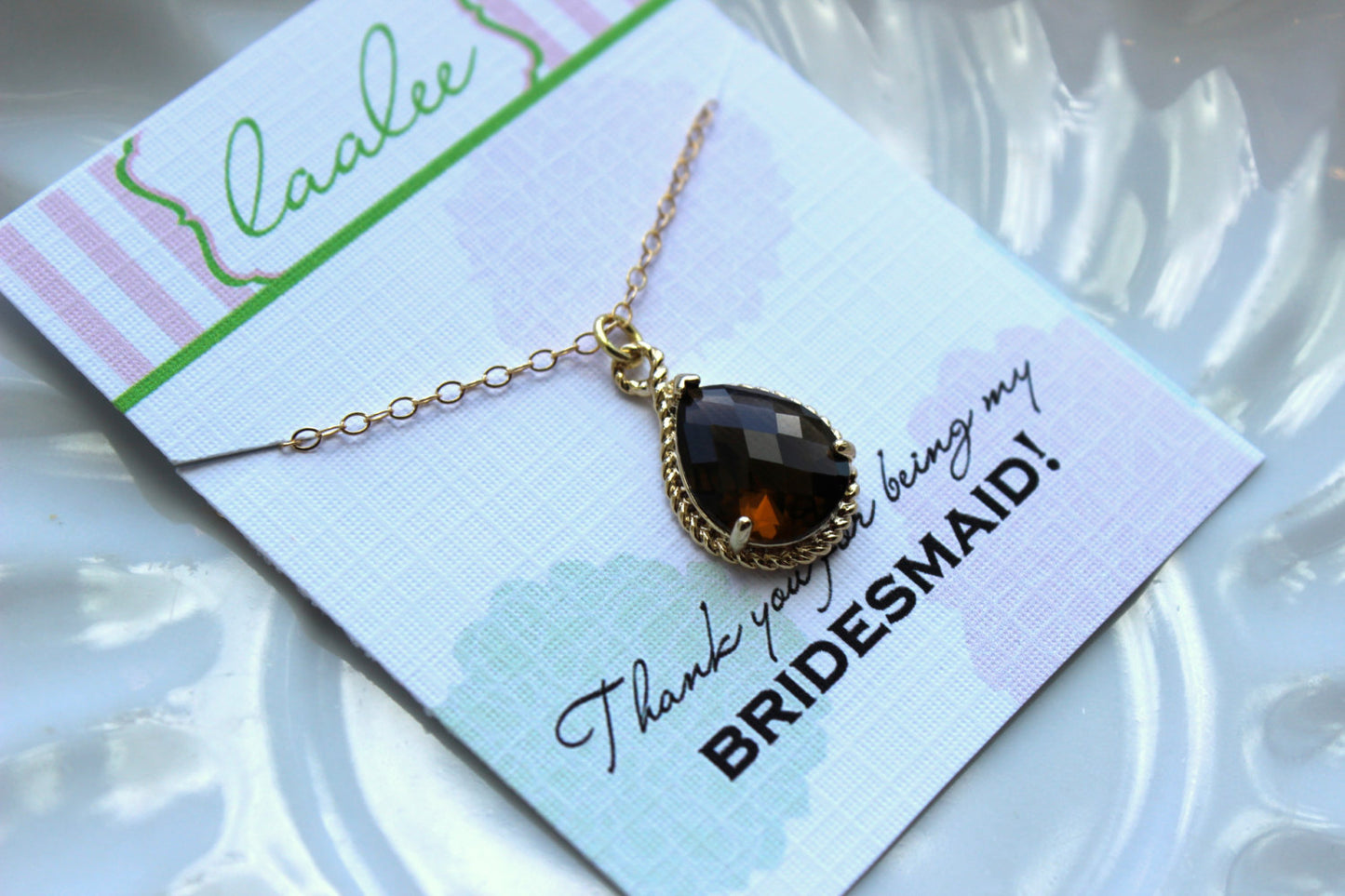 Gold Smoky Brown Necklace Topaz Wedding Necklace Jewelry Bridesmaid Gift Jewelry Brown Bridal Jewelry Topaz Gift Under 30