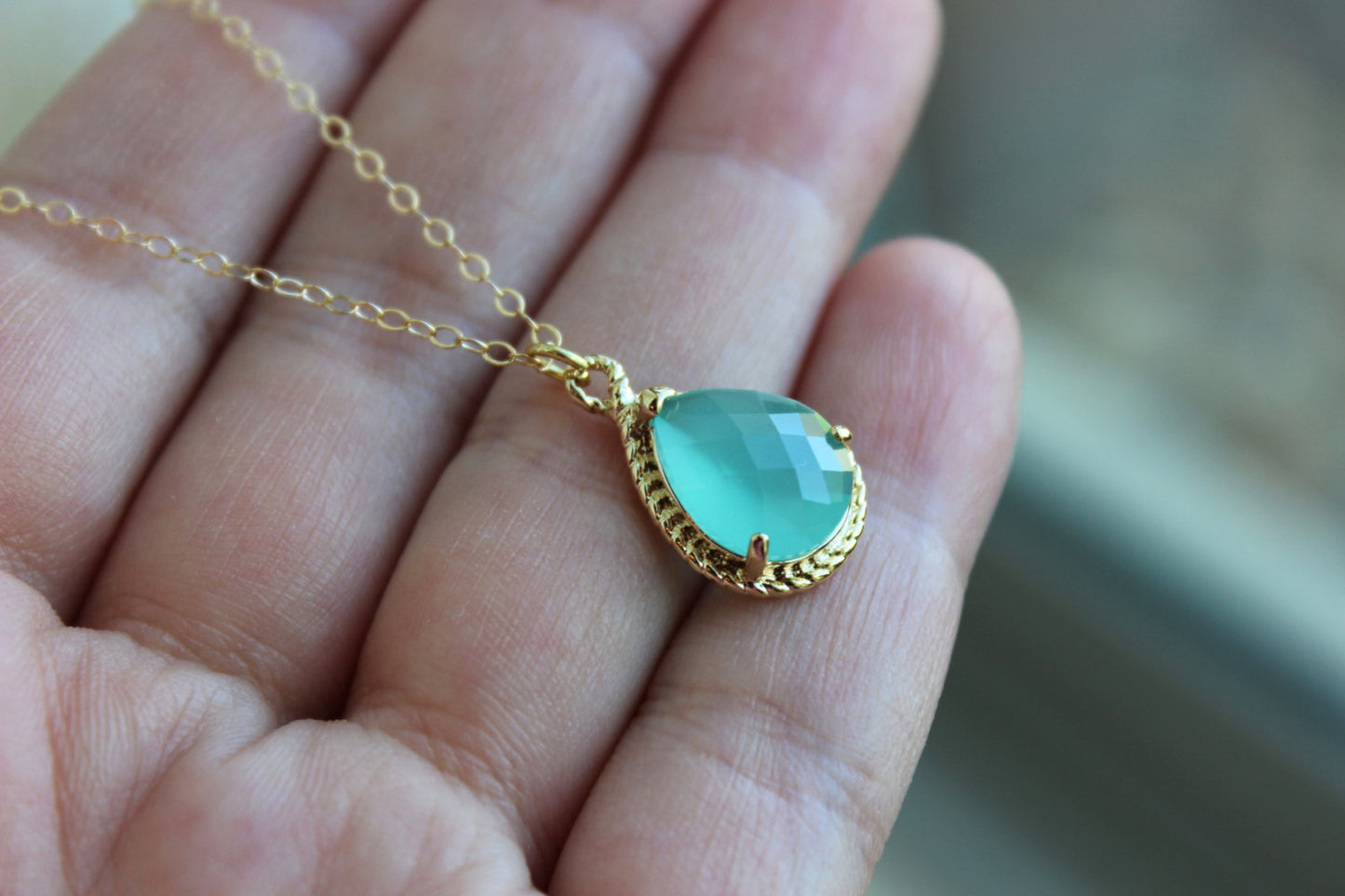 Gold Mint Necklace Blue Jewelry - Mint Wedding Necklace Jewelry Bridesmaid Gift Jewelry - Aqua Blue Bridal Jewelry Bridesmaid Gift Under 30
