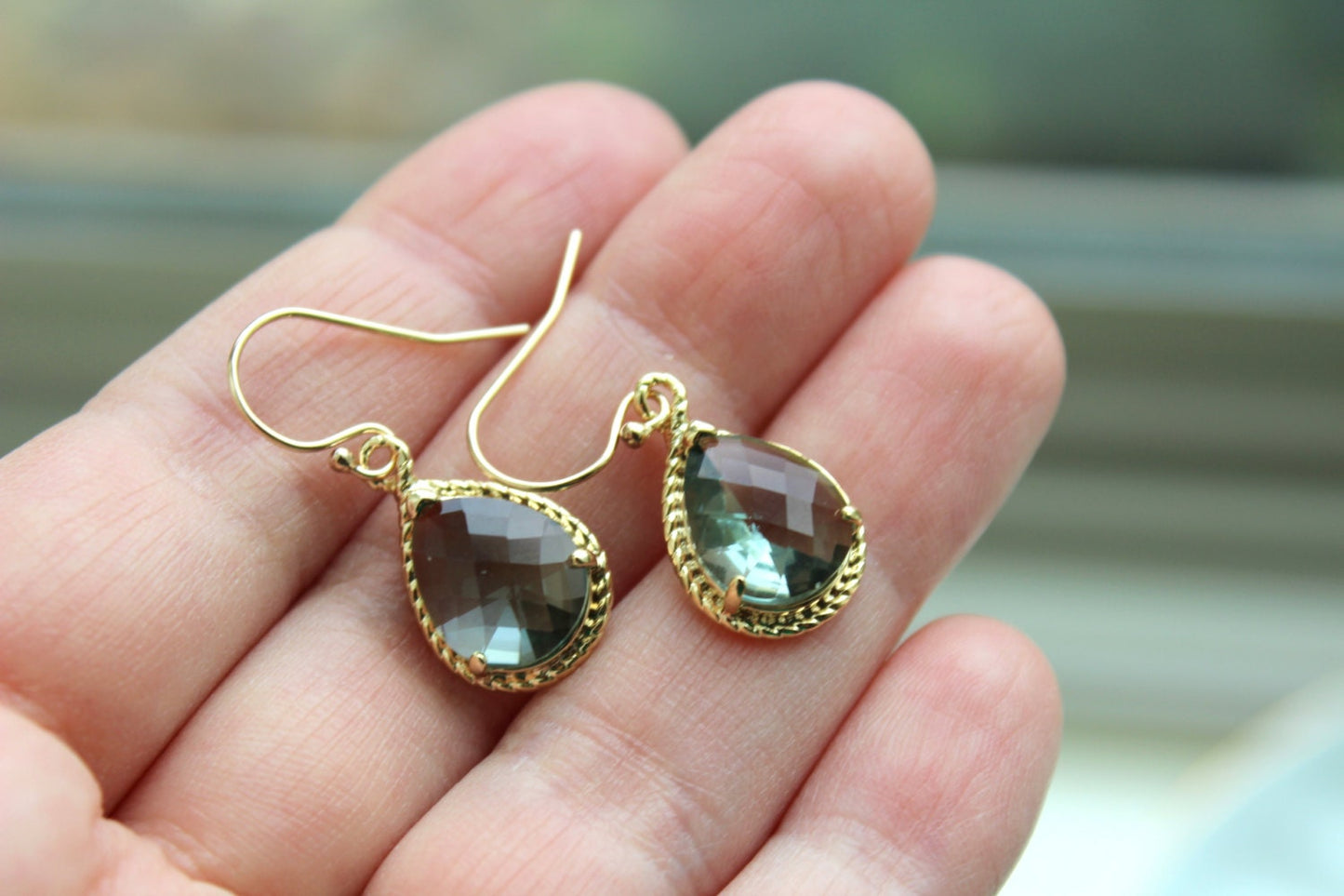 Charcoal Gray Earrings Gold Teardrop Earrings - Grey Gray Bridesmaid Earrings Slate Wedding Jewelry Earrings Bridal Earrings