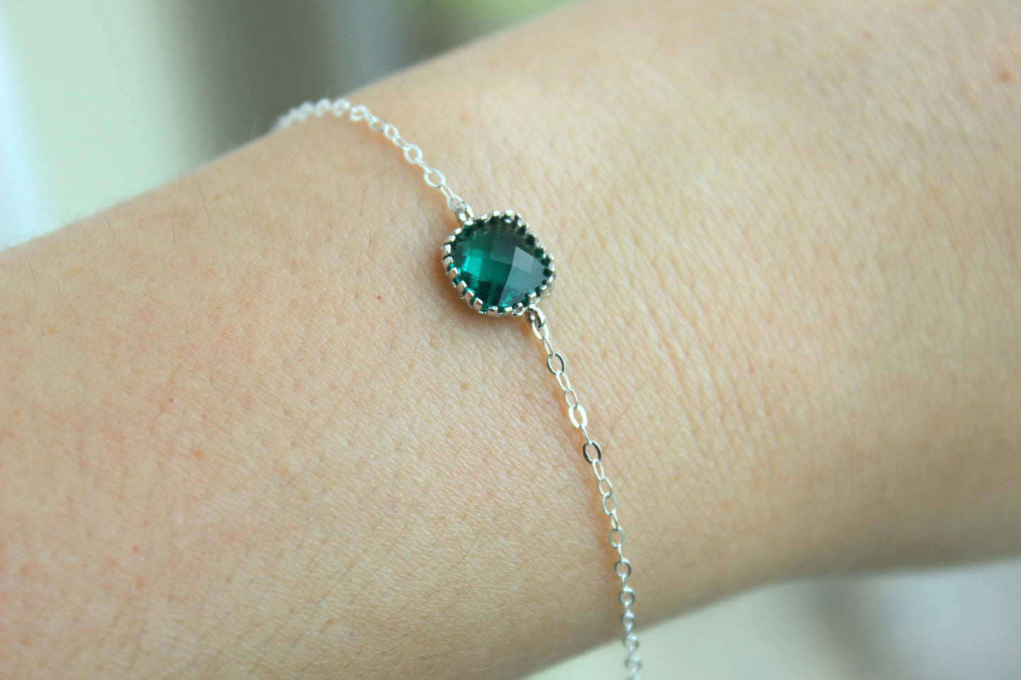 Dainty Silver Emerald Green Bracelet Bridesmaid Gift Emerald Wedding Jewelry - Bridesmaid Bracelet Silver Jewelry Accessories Gift under 20