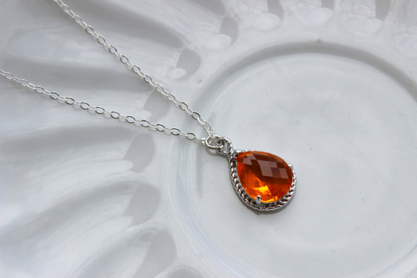 Silver Burnt Orange Jewelry Set - Amber Earring Necklace Set - Wedding Jewelry Bridesmaid Gift Bridal Jewelry Set Personalized Note Card