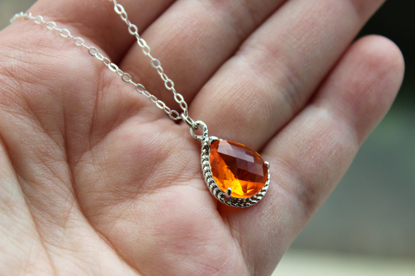 Silver Burnt Orange Jewelry Set - Amber Earring Necklace Set - Wedding Jewelry Bridesmaid Gift Bridal Jewelry Set Personalized Note Card