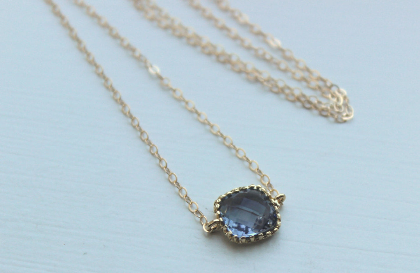 Dainty Charcoal Gray Necklace Gold Filled Chain - Charm Necklace Grey Gray Bridesmaid Necklace - Gold Charcoal Wedding Jewelry Gift under 25