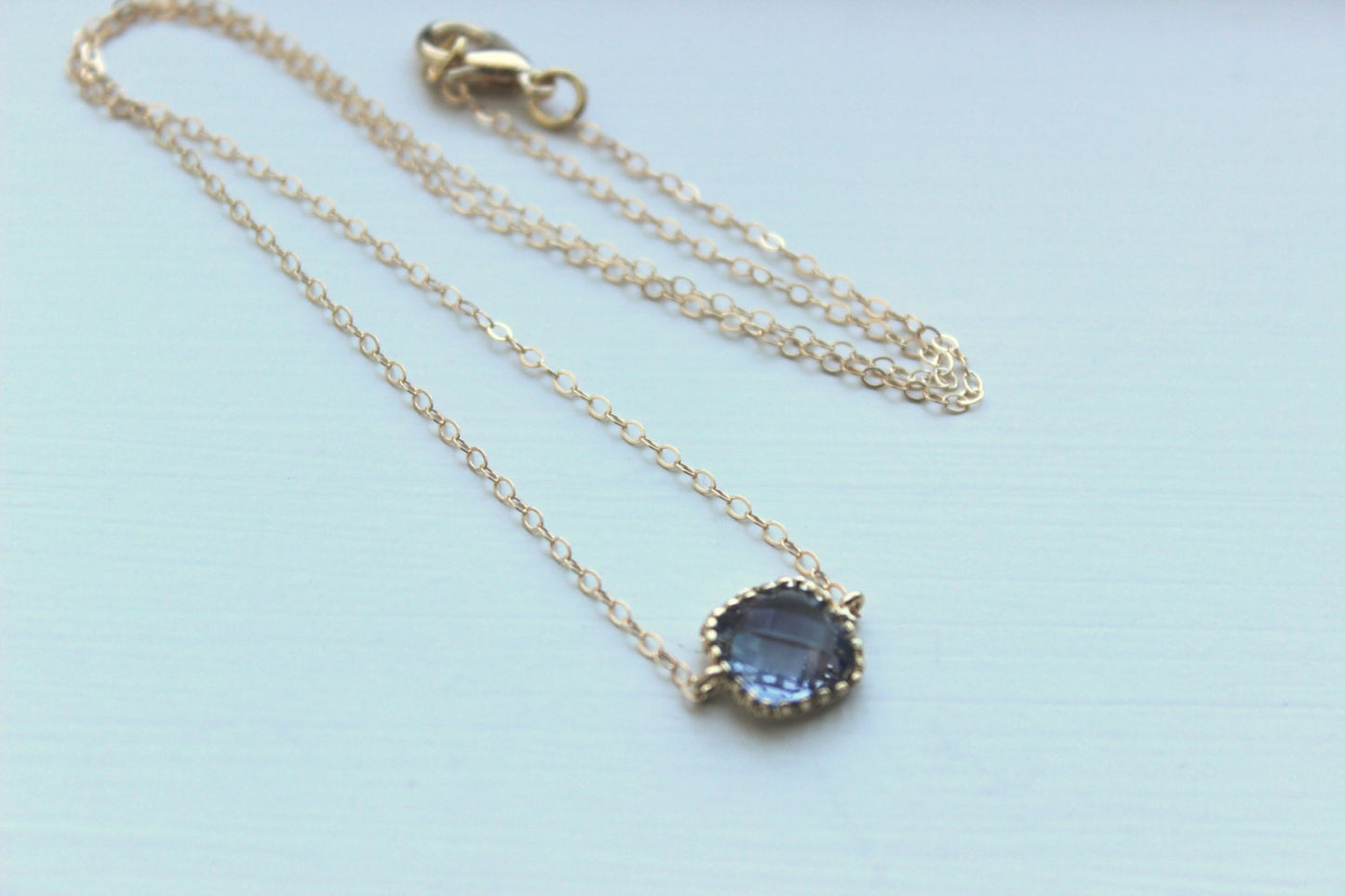 Dainty Charcoal Gray Necklace Gold Filled Chain - Charm Necklace Grey Gray Bridesmaid Necklace - Gold Charcoal Wedding Jewelry Gift under 25