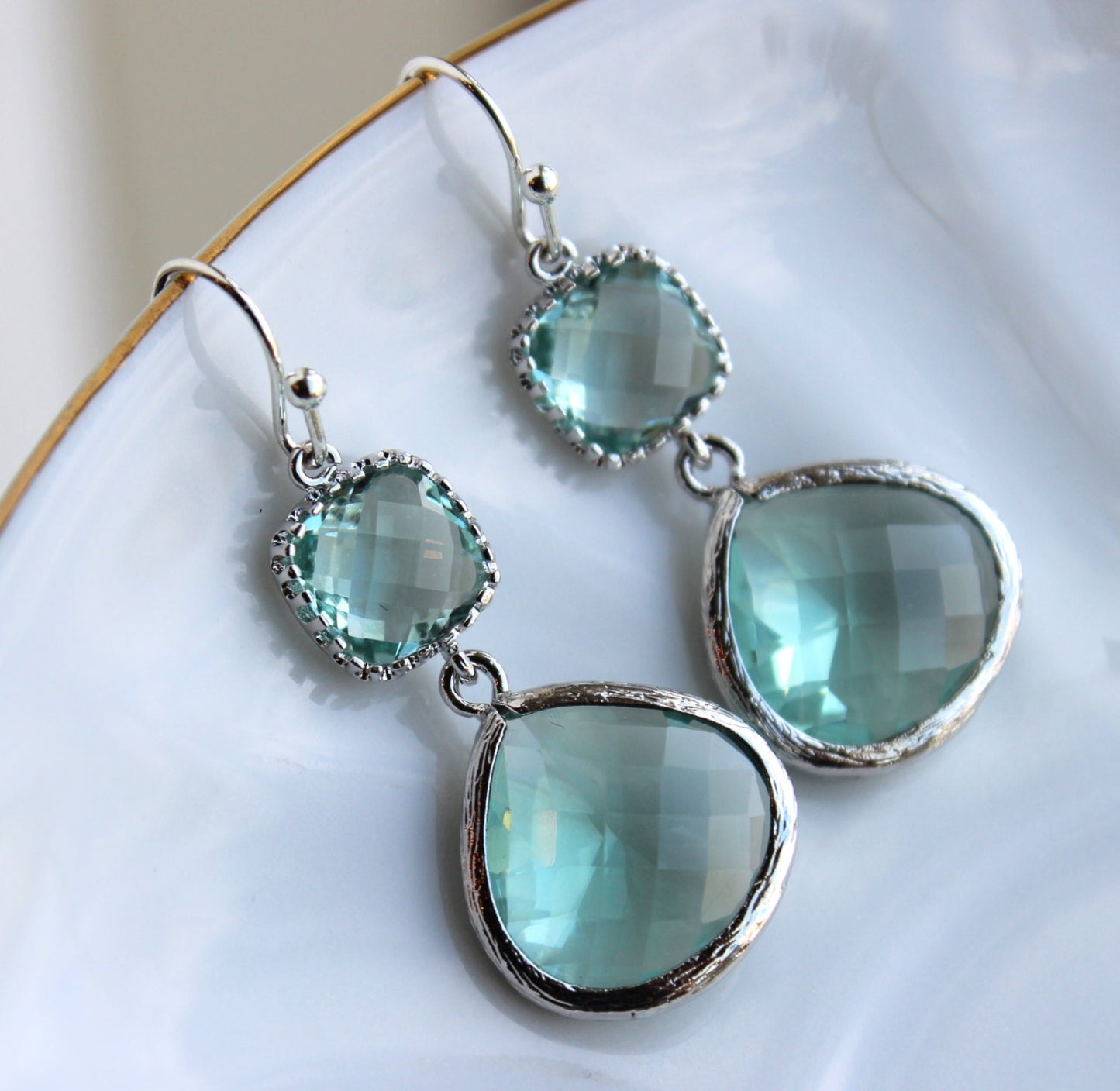Silver Large Prasiolite Green Earrings Light Green Jewelry - Two Tiered Earrings Prasiolite Bridesmaid Jewelry Light Green Wedding Jewelry