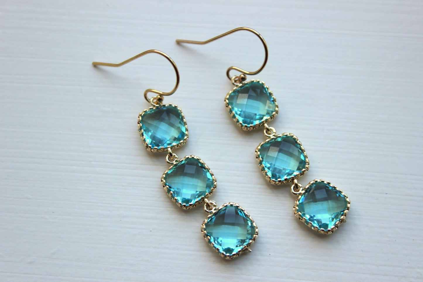 Gold Aquamarine Earrings - Aqua Blue Three Tier Earrings - Wedding Earrings - Bridesmaid Earrings - Bridal Earrings - Wedding Jewelry