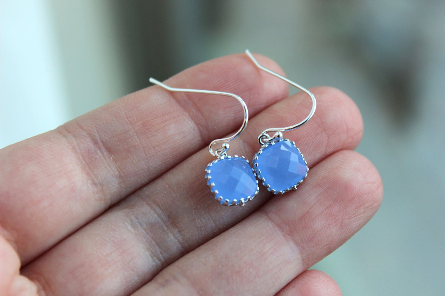 Dainty Small Silver Periwinkle Earrings - Lavender Blue Bridesmaid Earrings - Wedding Earrings - Silver Wedding Jewelry - Bridal Earrings