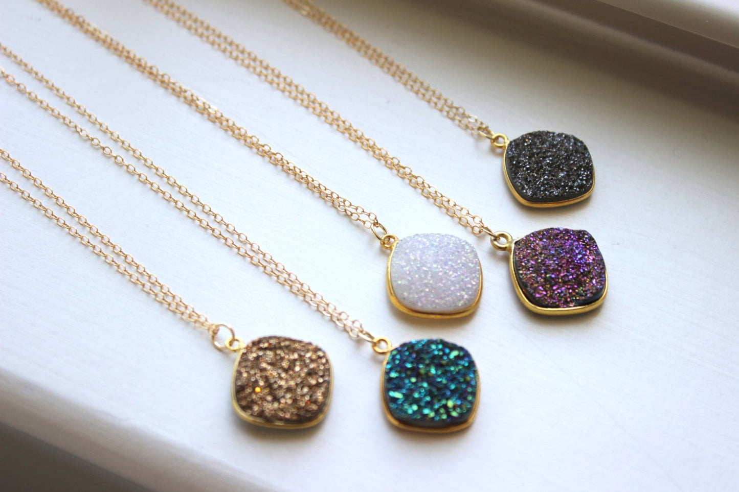 Gold Druzy Necklace Natural Druzy Jewelry - Drusy Necklace Jewelry - Green Purple White Gold Gray Druzy Layering Necklace Statement Jewelry
