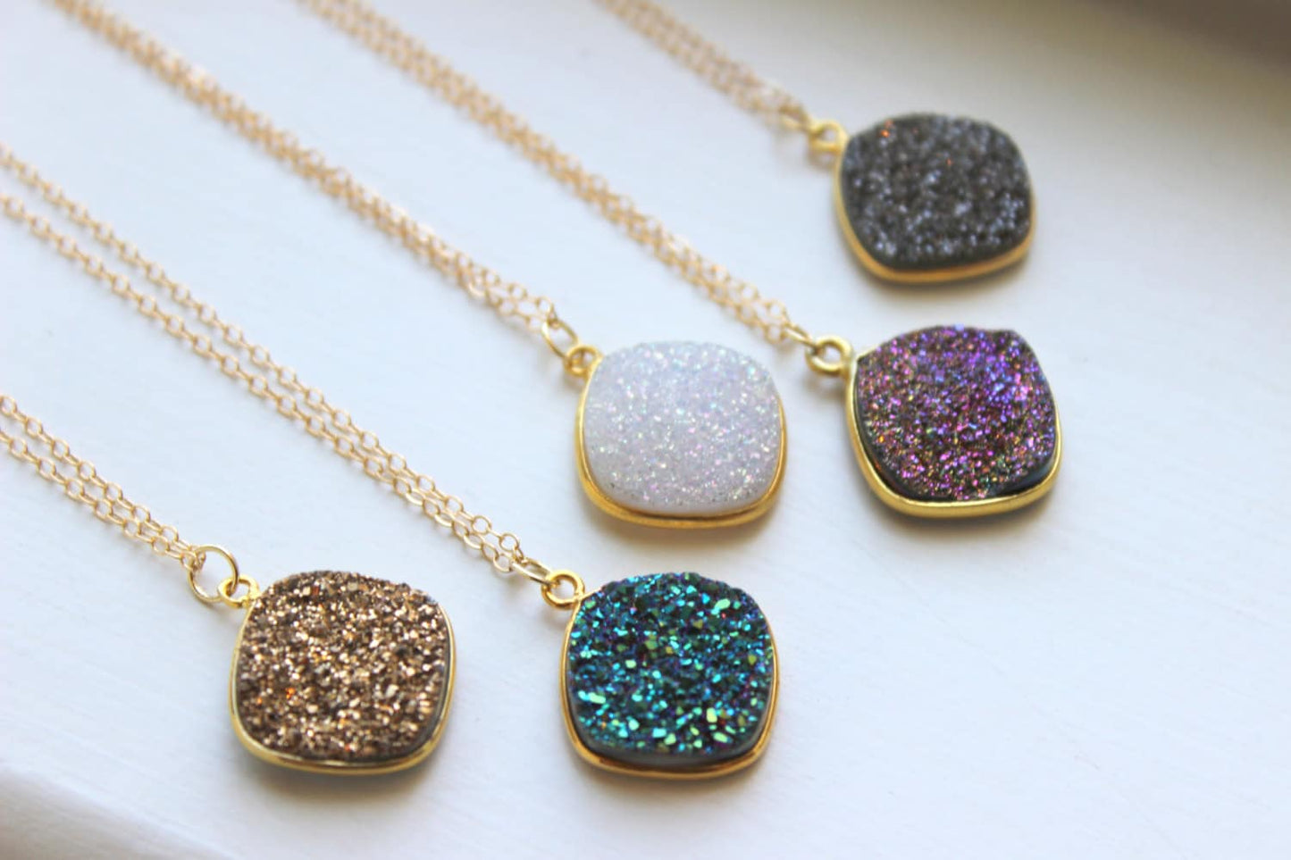 Gold Druzy Necklace Natural Druzy Jewelry - Drusy Necklace Jewelry - Green Purple White Gold Gray Druzy Layering Necklace Statement Jewelry