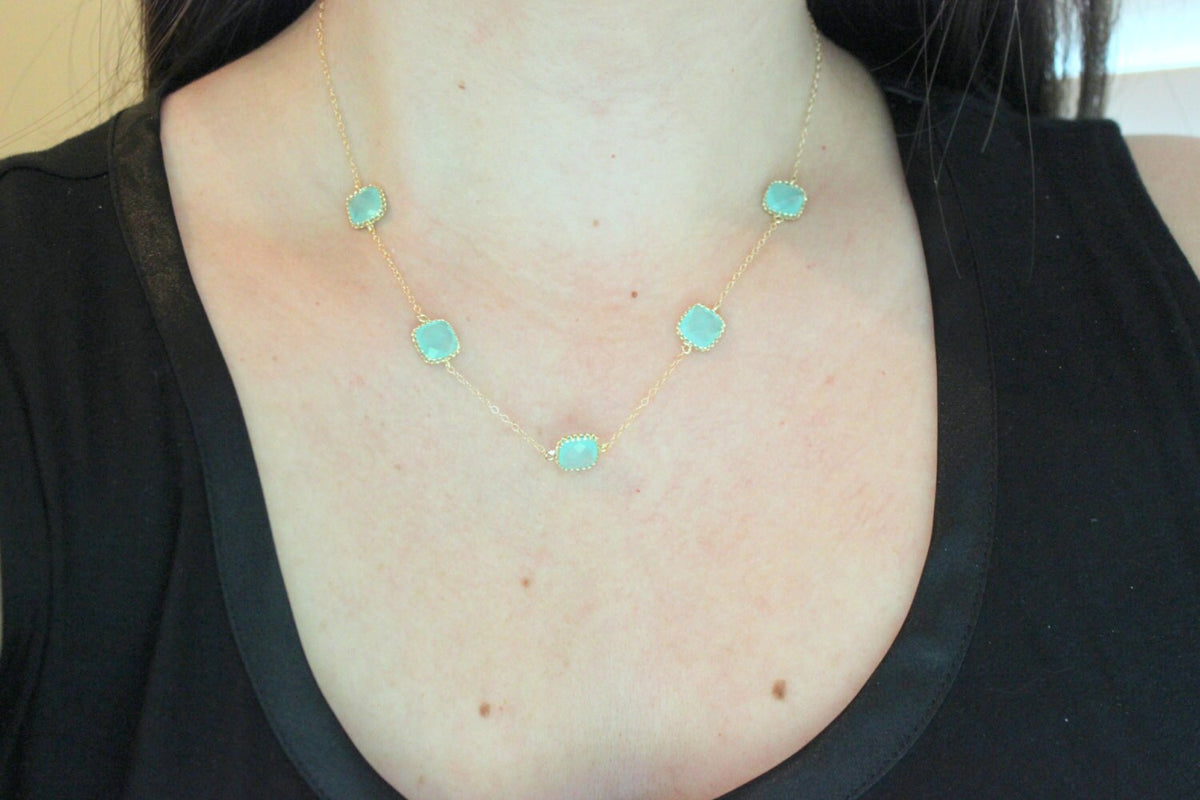 Aqua Blue Mint Necklace Gold Plated - Mint Wedding Jewelry - Mint Bridesmaid Jewelry - Bridesmaid Necklace - Something Blue Bridesmaid Gift