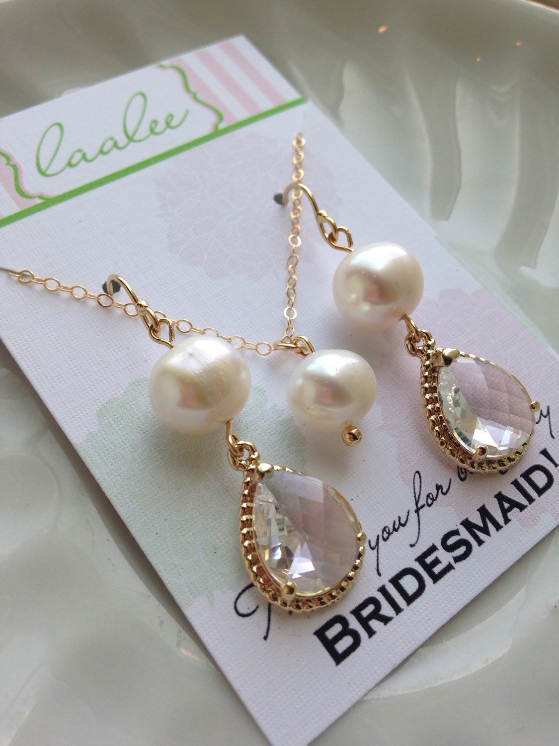 Pearl Jewelry Set, Crystal Jewelry Set, Bridesmaid Jewelry Set Freshwater Pearl Earrings Pearl Necklace Gold Crystal Jewelry Wedding Jewelry