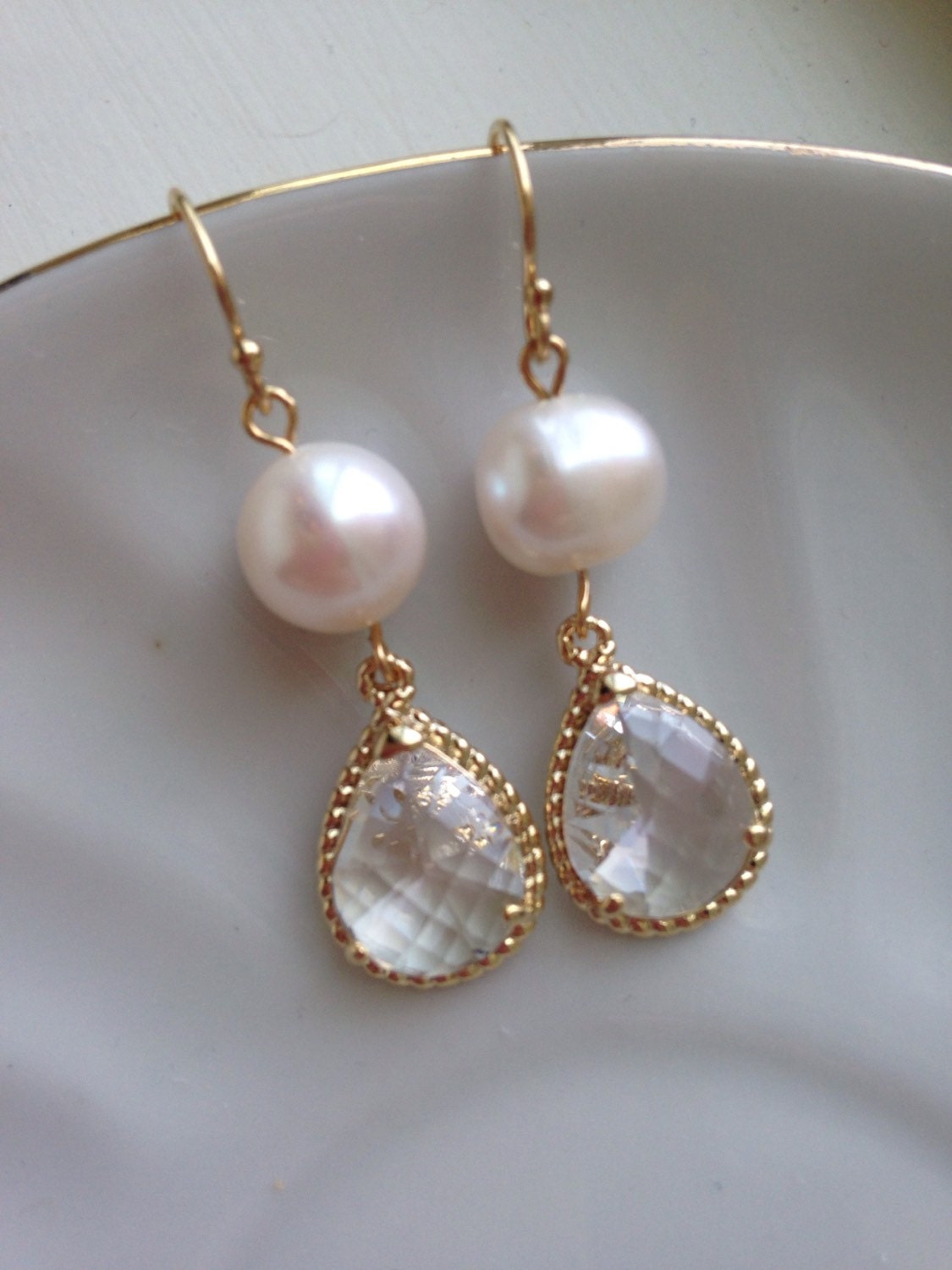 Pearl Jewelry Set, Crystal Jewelry Set, Bridesmaid Jewelry Set Freshwater Pearl Earrings Pearl Necklace Gold Crystal Jewelry Wedding Jewelry