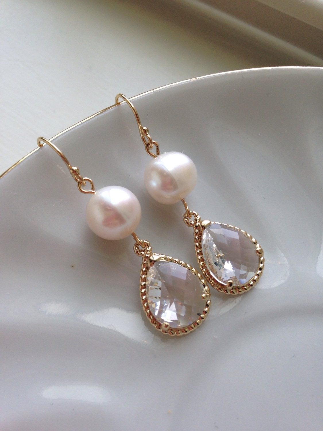 Pearl Jewelry Set, Crystal Jewelry Set, Bridesmaid Jewelry Set Freshwater Pearl Earrings Pearl Necklace Gold Crystal Jewelry Wedding Jewelry