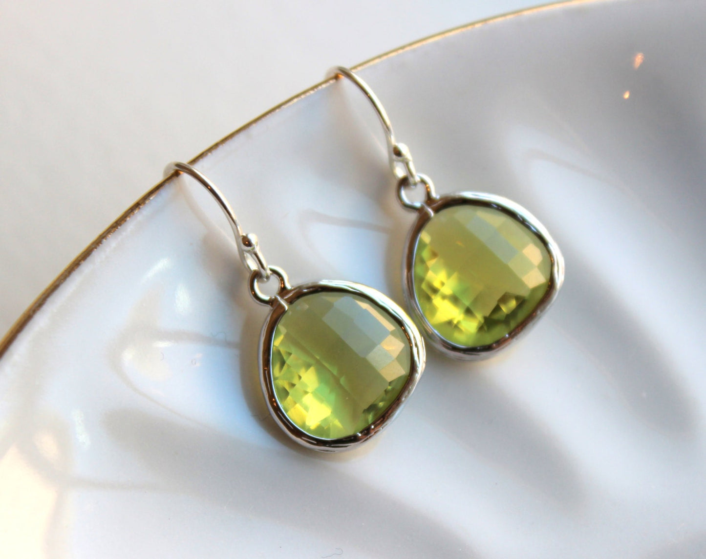 Peridot Earrings Apple Green Silver - Bridesmaid Earrings - Bridal Earrings - Wedding Earrings - Valentines Day Gift