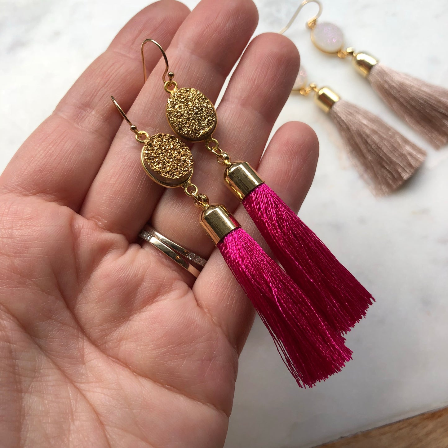 Hot Pink Druzy Earrings