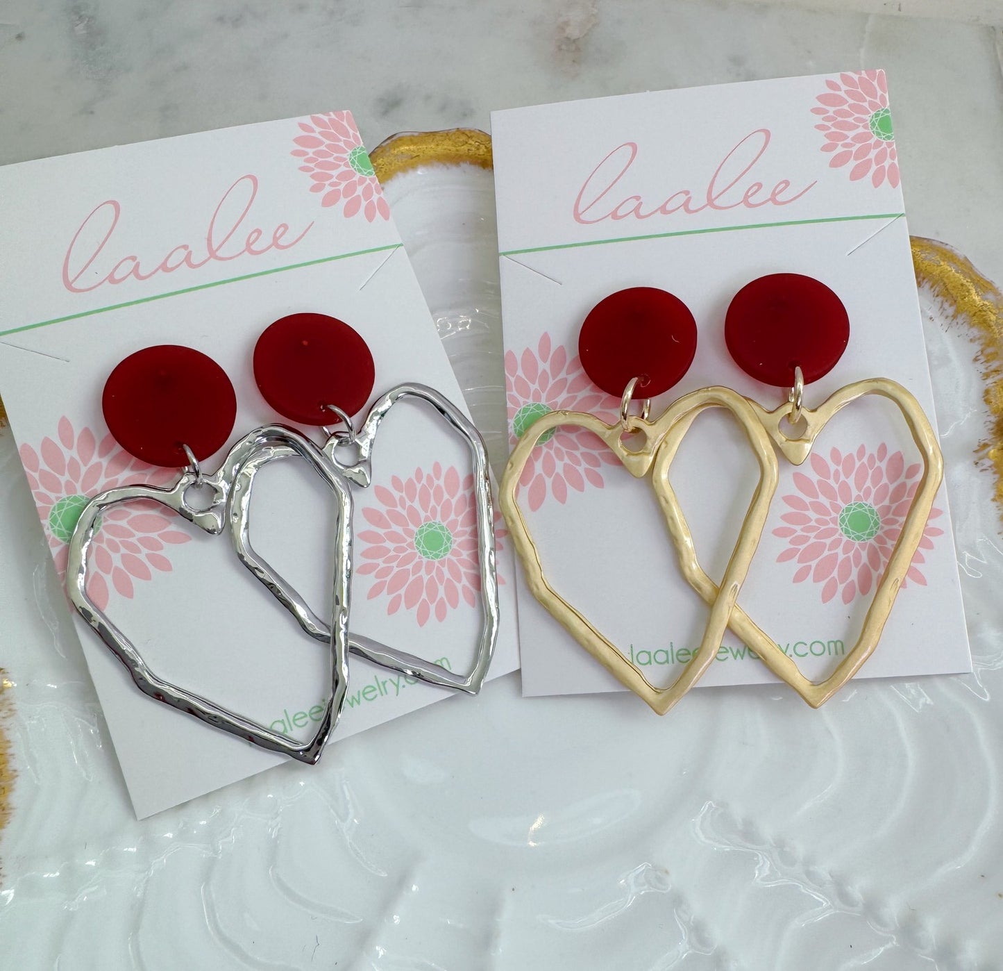 Red Stud Heart Earrings, Valentine's Day Jewelry
