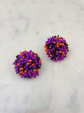 Halloween Earrings, Halloween Jewelry, Orange and Black Bead Studs, Purple Stud Earrings