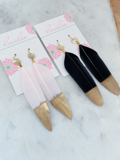 Statement Earrings Boho, Gold Jewelry, Feather Earrings Long, Gold Dipped Feather Earrings
