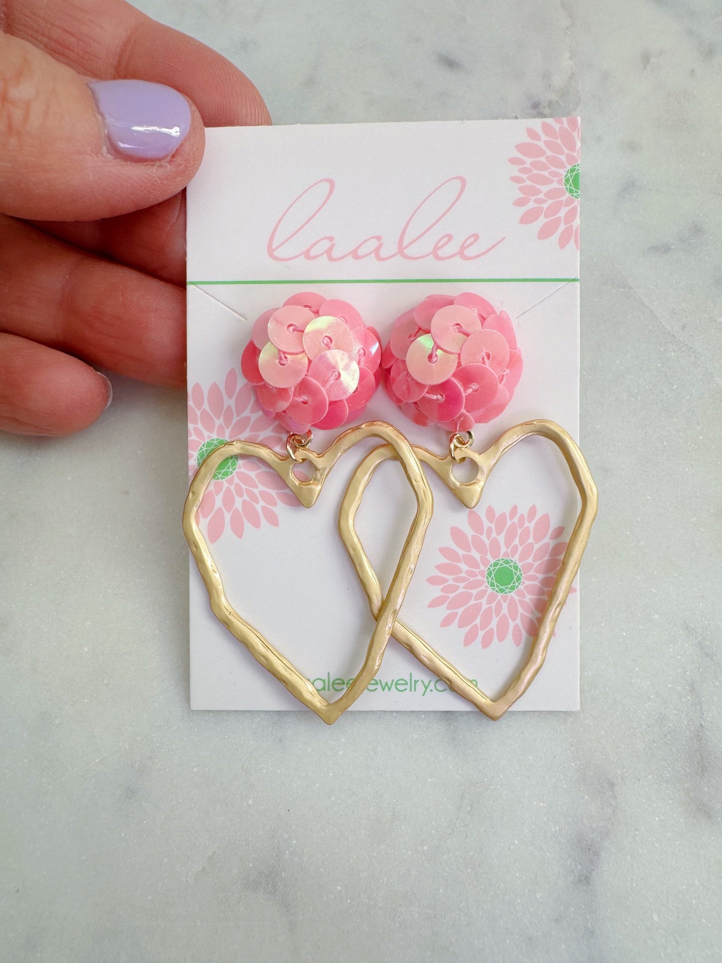 Pink Sequin Stud Earrings, Heart Earrings, Valentine's Day Jewelry