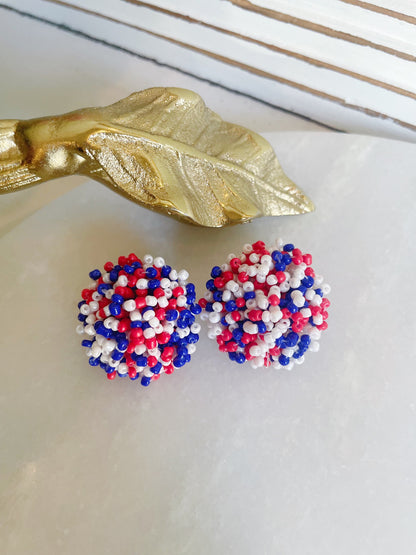 Red, White + Blue Bead Earrings