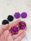 Halloween Earrings, Halloween Jewelry, Orange and Black Bead Studs, Purple Stud Earrings