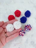 4th of July Earrings, Patriotic Jewelry, Red White and Blue, Memorial Day Jewelry, Beaded Earrings, Stud Earrings