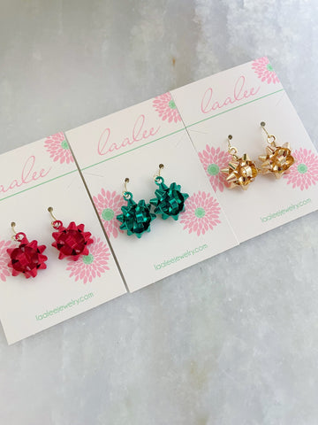 Gold Christmas Bow Earrings, Christmas Jewelry, Ribbon Earrings, Bow Jewelry, Holiday Party Jewelry, Gift under 20, Dirty Santa Gift