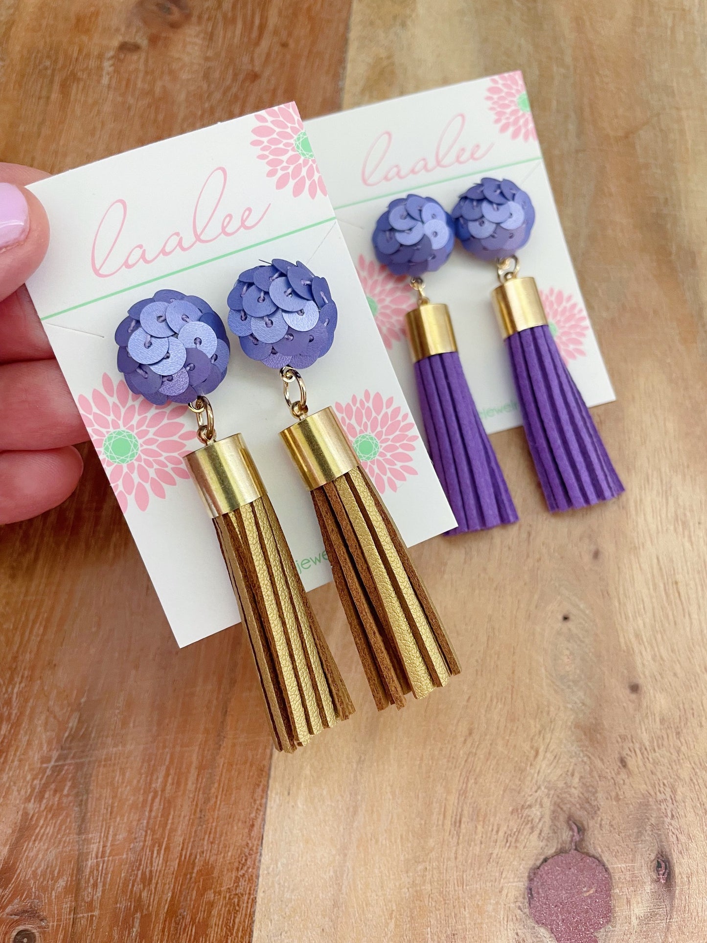 Purple + Gold Sequin Tassel Earrings