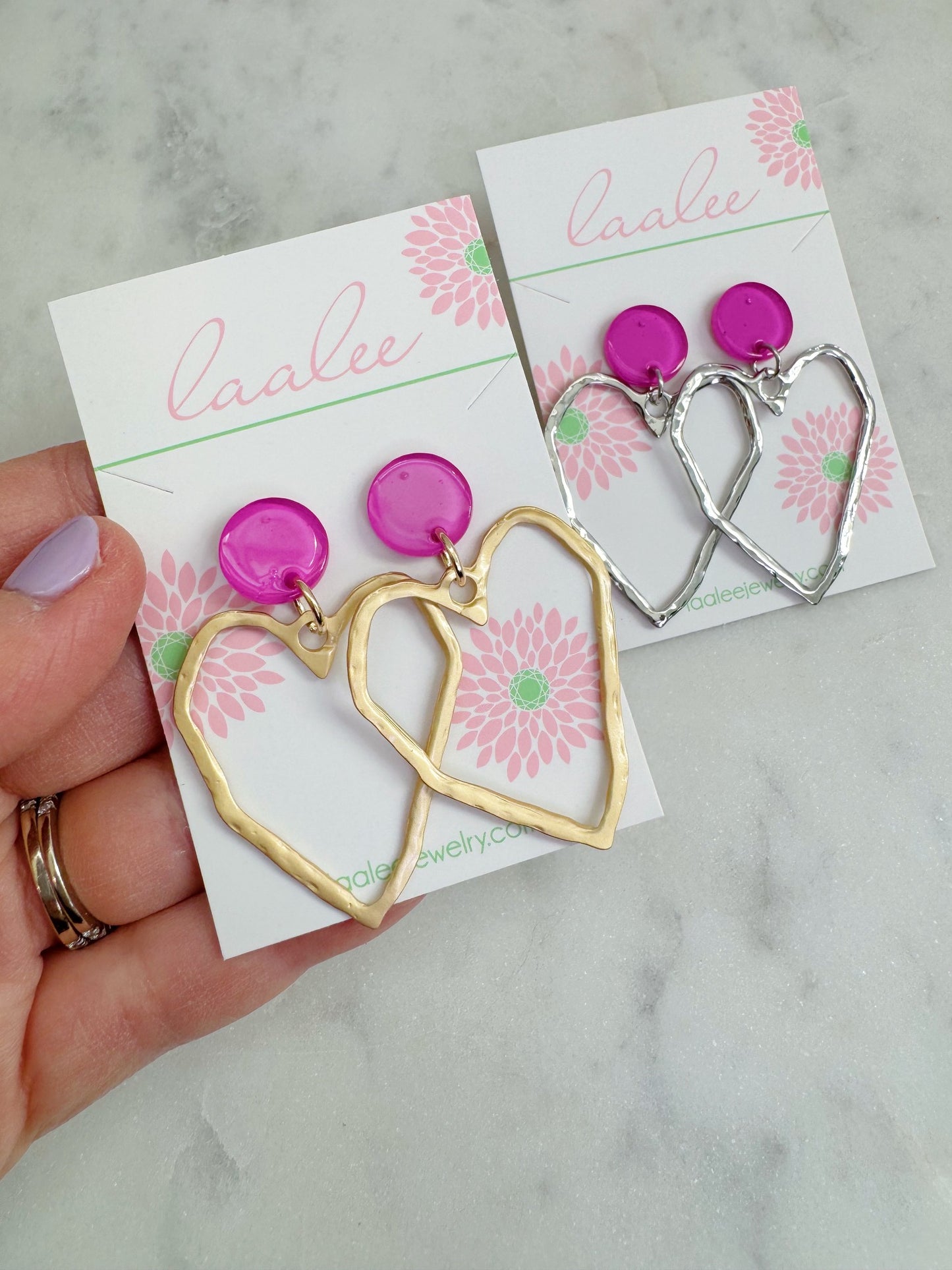 Pink Stud Heart Earrings, Valentine's Day Jewelry